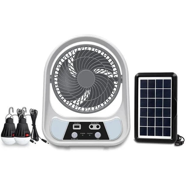 پنکه شارژی رومیزی سولار مدل EP-606 به همراه پنل خورشیدی و چراغ LED | چندکاره و مسافرتی