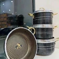 سرویس قابلمه 7 پارچه طرح چدن هلنا | گرانیتی با داخل زنبوری و تابه 28 سانتی